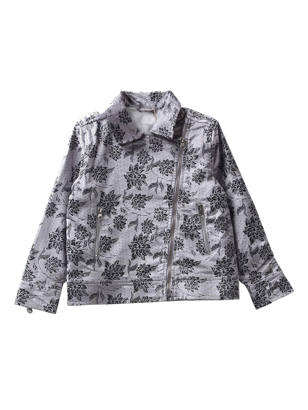 

UNDER FOURTEEN ONLY Girls Silver-Toned Floral Cotton Tailored Jacket