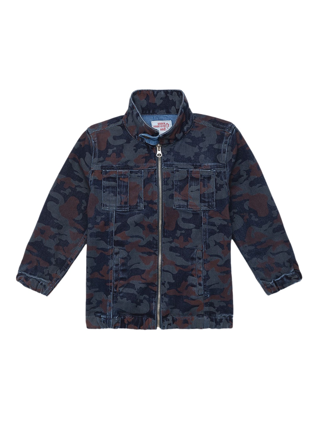 

UNDER FOURTEEN ONLY Boys Navy Blue Camouflage Cotton Tailored Jacket