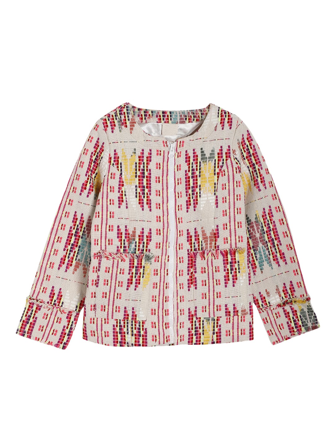 

UNDER FOURTEEN ONLY Girls Off White Red Cotton Tailored Jacket with Embroidered