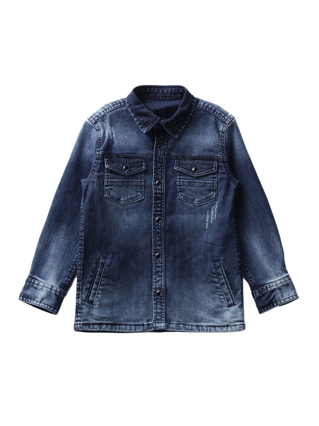 

UNDER FOURTEEN ONLY Boys Navy Blue Washed Denim Cotton Jacket