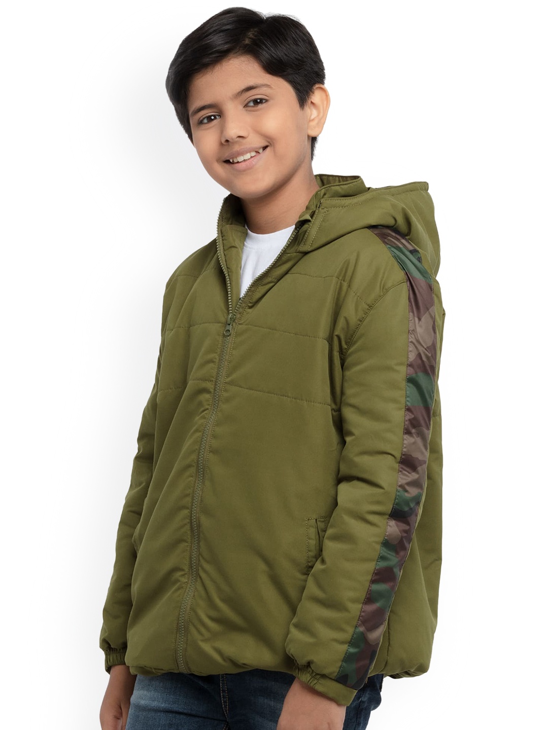 

UNDER FOURTEEN ONLY Boys Green Hooded Padded Jacket