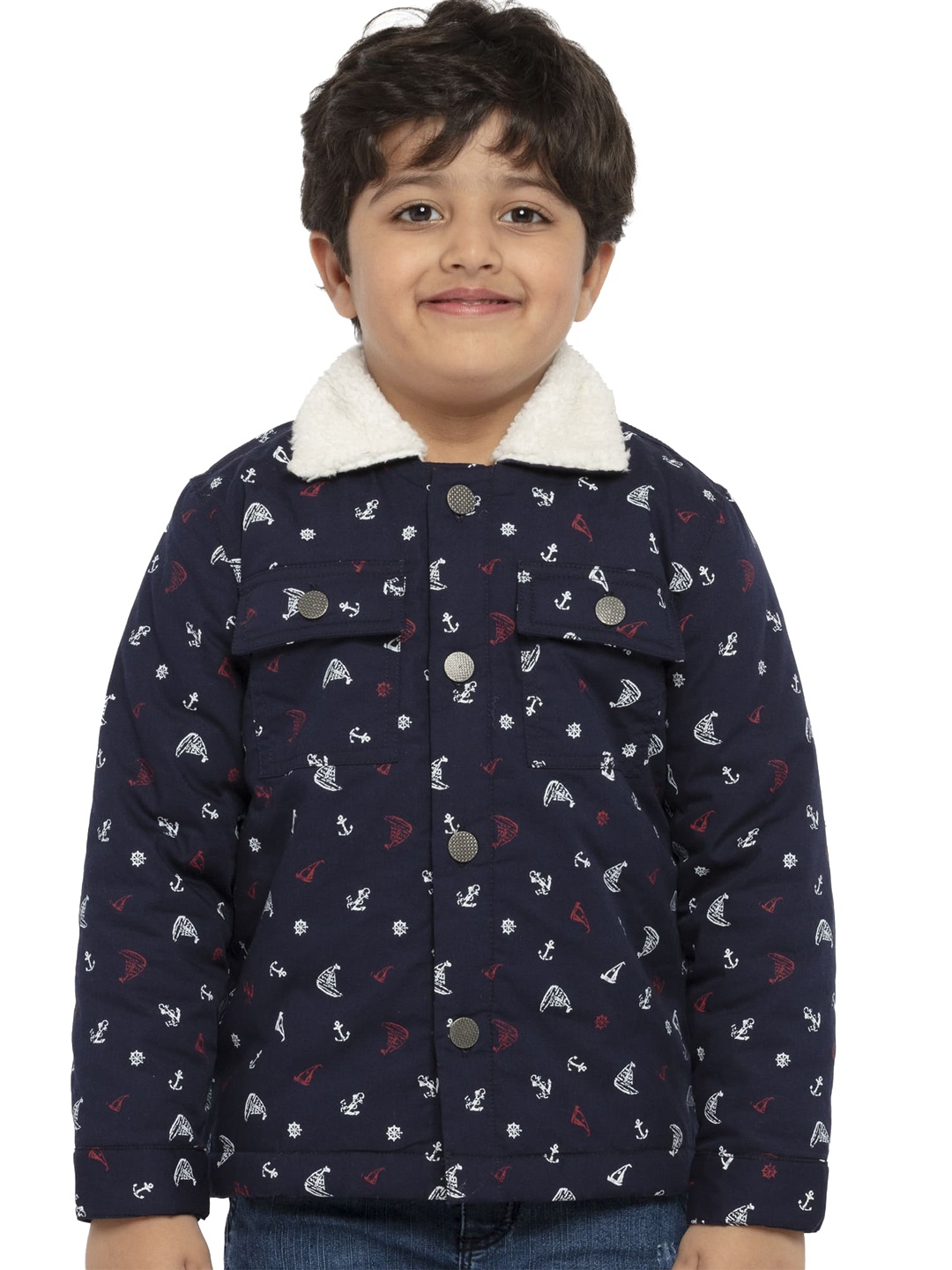 

UNDER FOURTEEN ONLY Boys Navy Blue Cotton Puffer Jacket