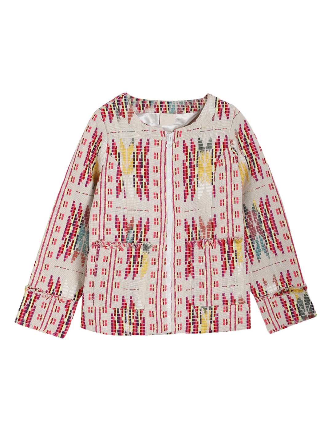 

UNDER FOURTEEN ONLY Girls Off White & Red Geometric Tailored Jacket