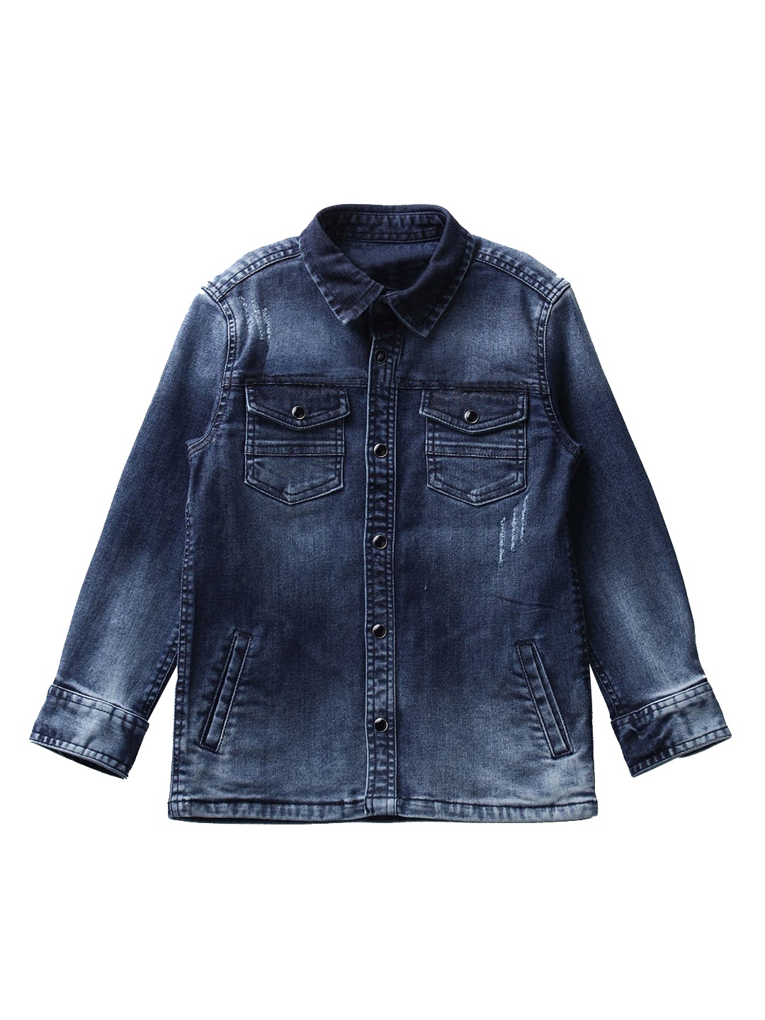 

UNDER FOURTEEN ONLY Boys Navy Blue Washed Cotton Denim Jacket