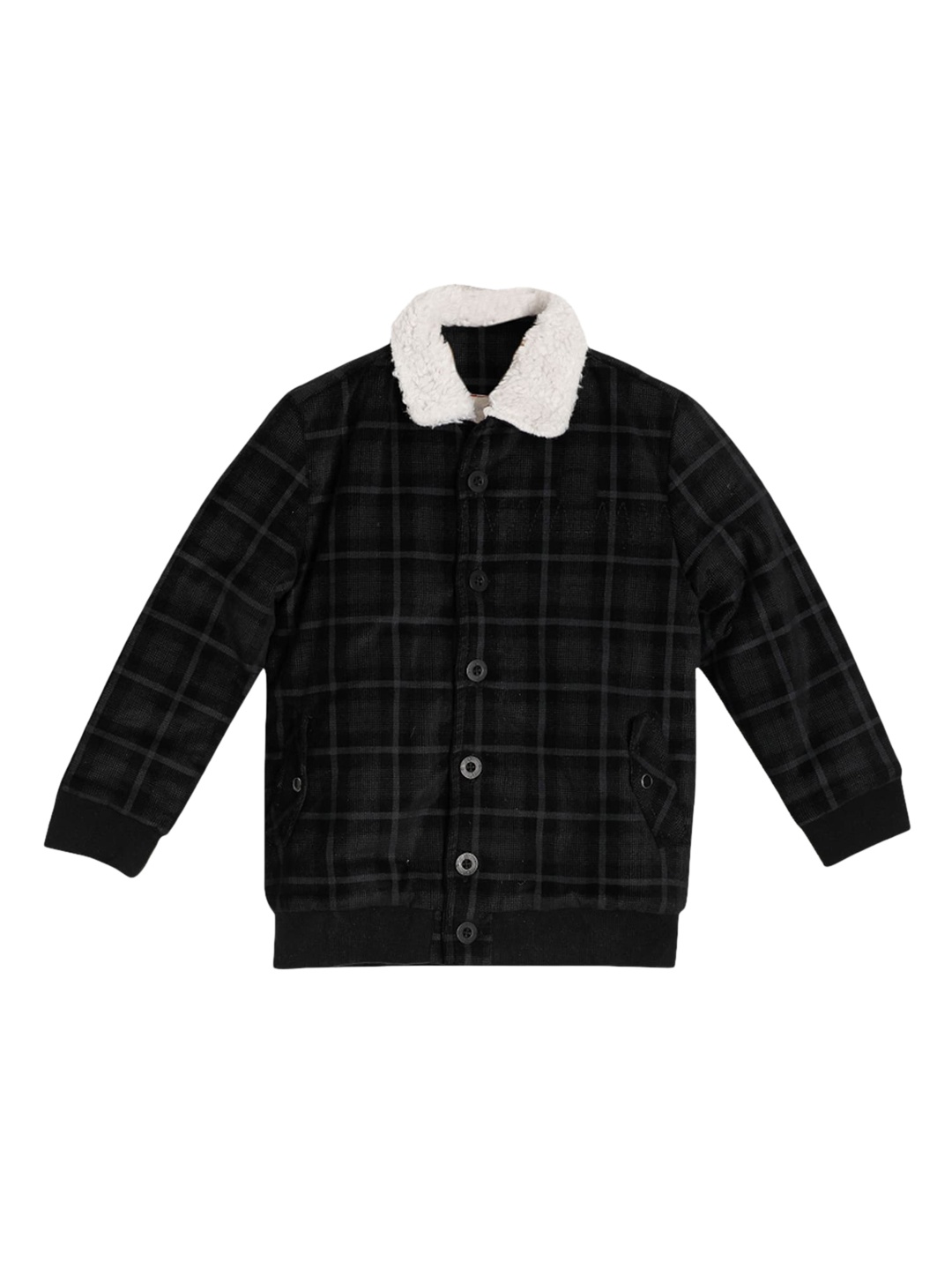 

UNDER FOURTEEN ONLY Boys Black & Cream-Coloured Checked Cotton Tailored Jacket