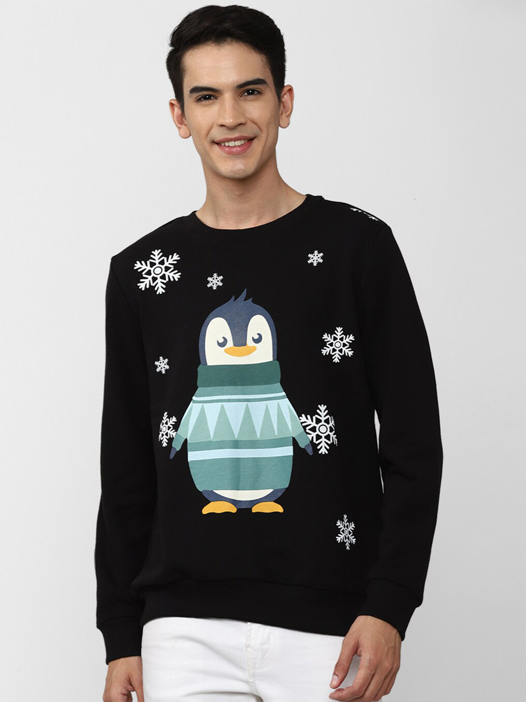 

FOREVER 21 Men Black Printed Cotton Sweatshirt