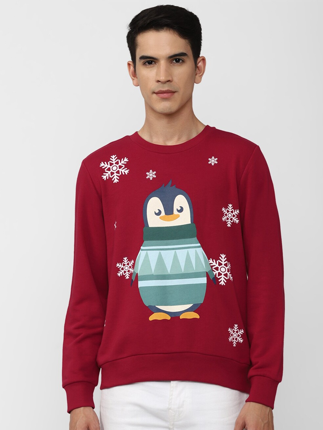 

FOREVER 21 Men Maroon Cotton Printed Sweatshirt