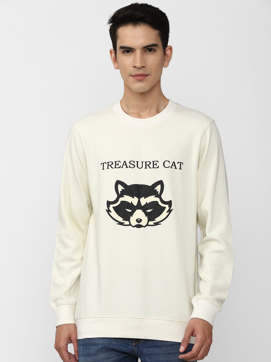 

FOREVER 21 Men Cream-Coloured Cotton Printed Sweatshirt