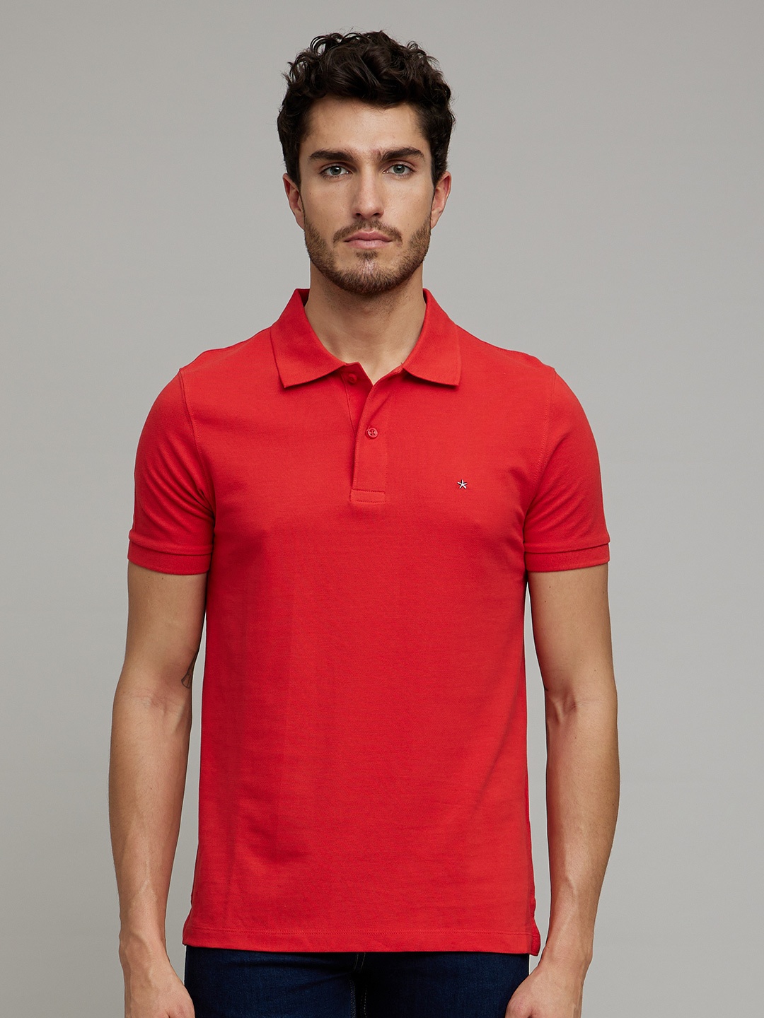 

Celio Men Red Polo Collar Cotton T-shirt