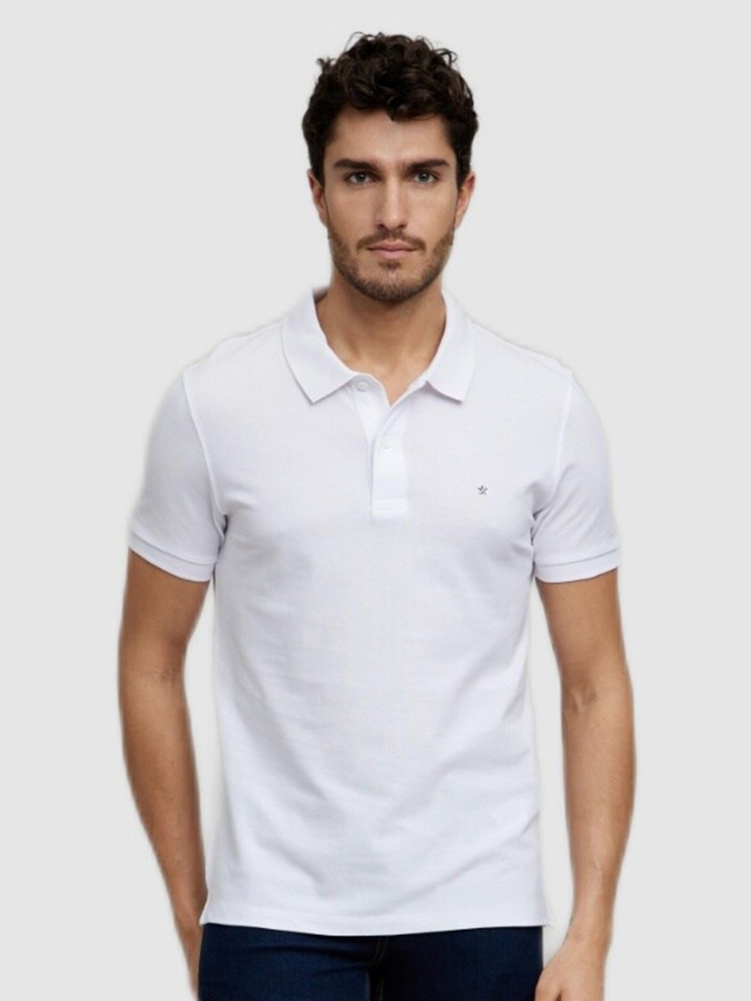 

Celio Men White Polo Collar Cotton T-shirt