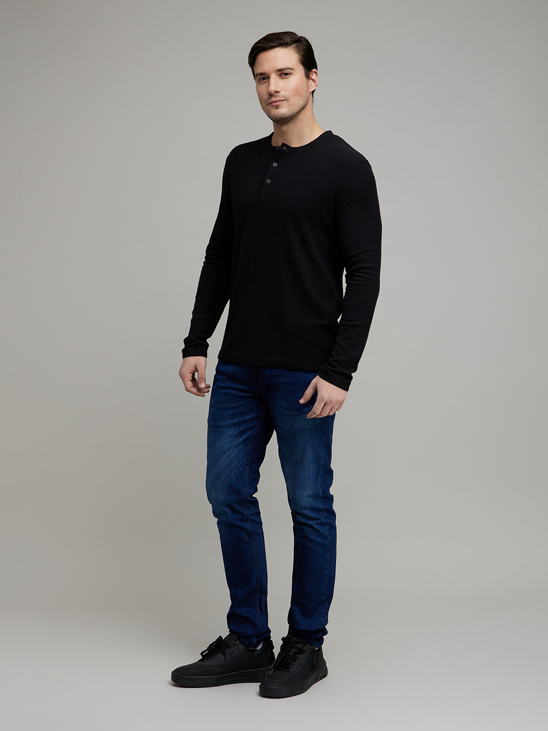 

Celio Men Black Henley Neck Cotton T-shirt