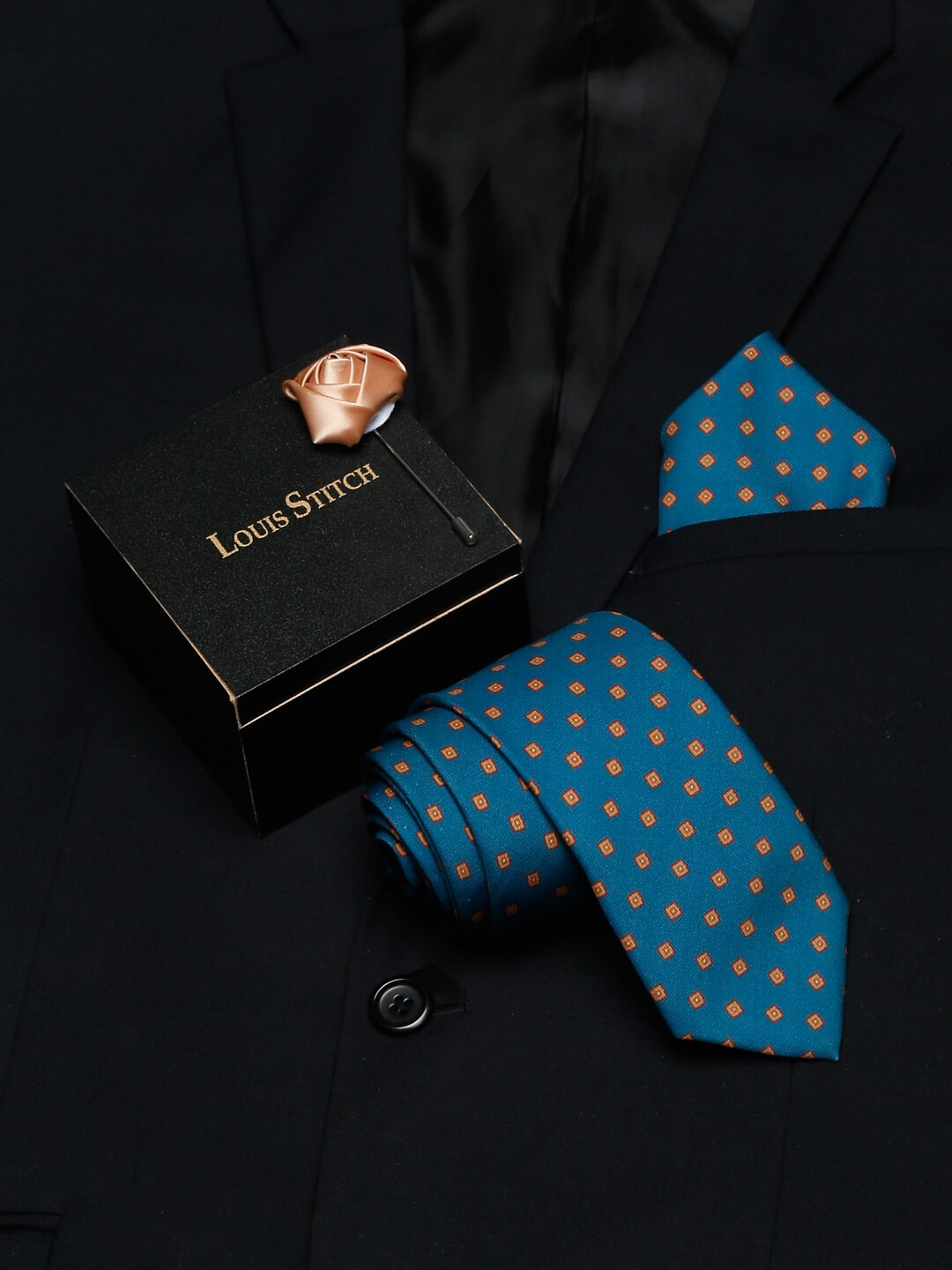 

LOUIS STITCH Men Blue & Orange Printed Skinny Tie