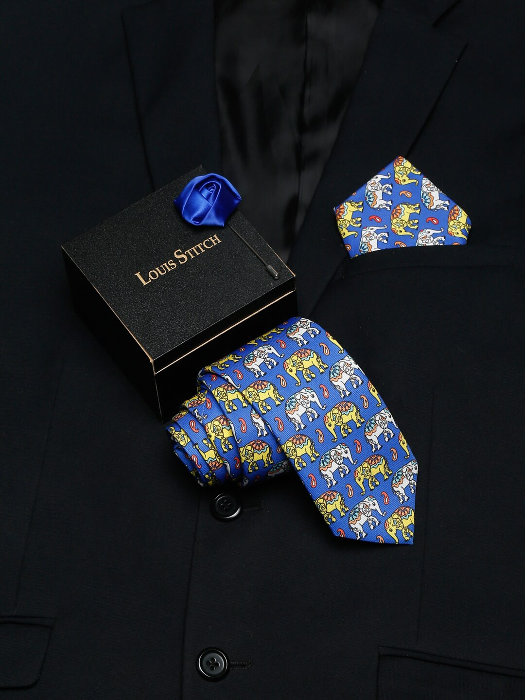 

LOUIS STITCH Men Blue Printed Italian Silk Accessory Gift Set