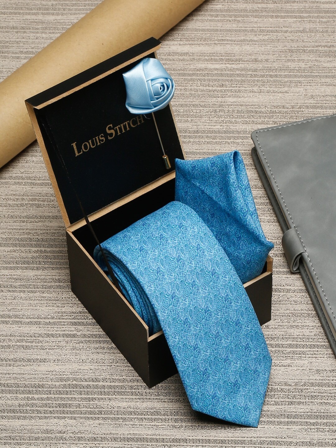 

LOUIS STITCH Men Blue Printed Italian Silk Accessory Gift Set