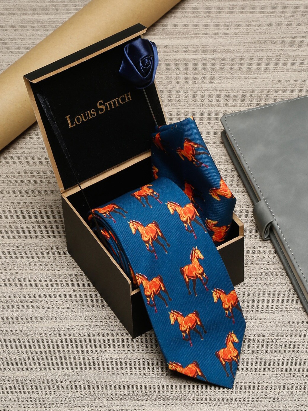 

LOUIS STITCH Men Blue Printed Italian Silk Accessory Gift Set