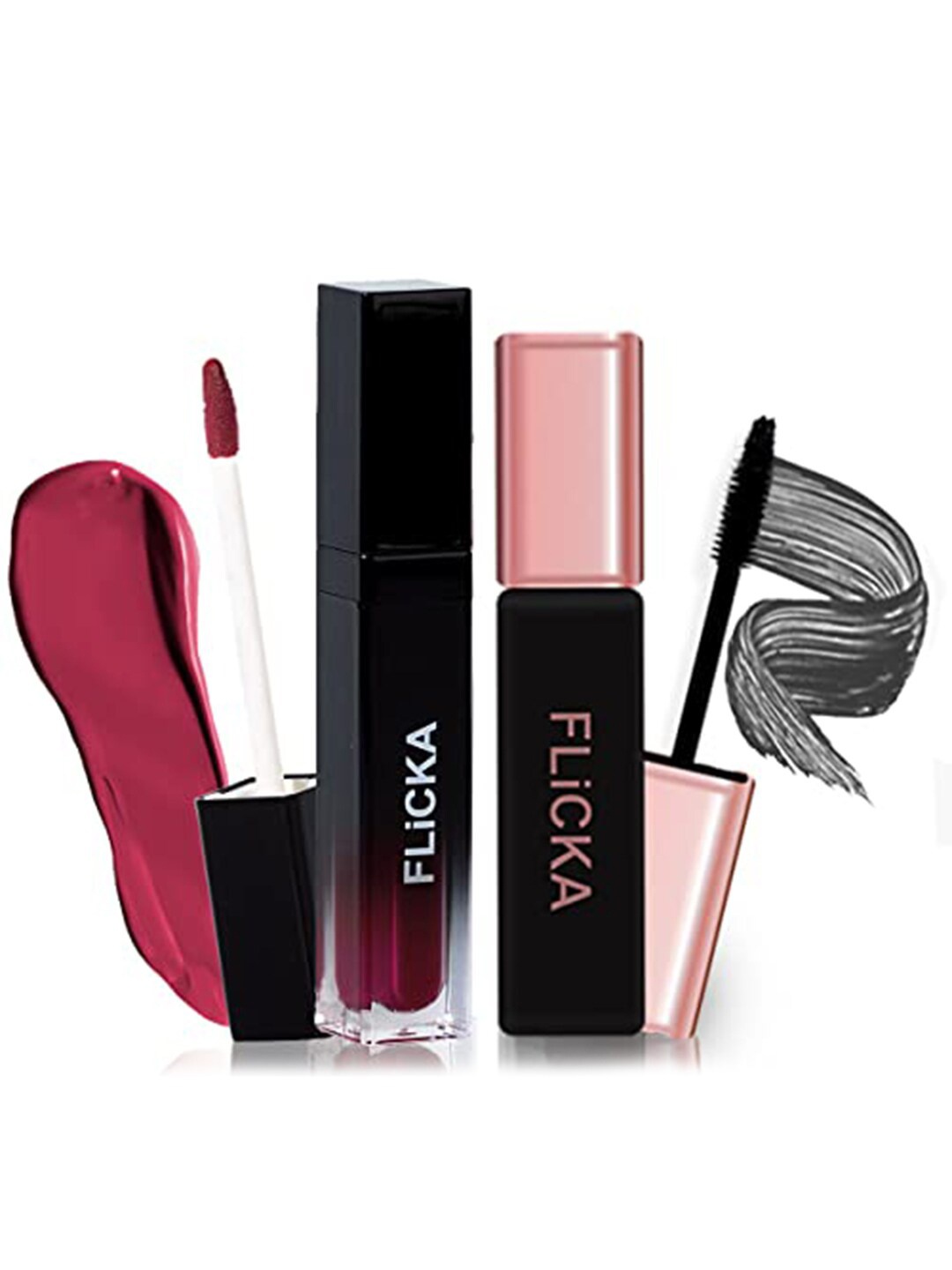 

FLiCKA Set of Set & Attack Matte Lipstick-Pro At Pout 09 + Last it Out Mascara - Black, Pink