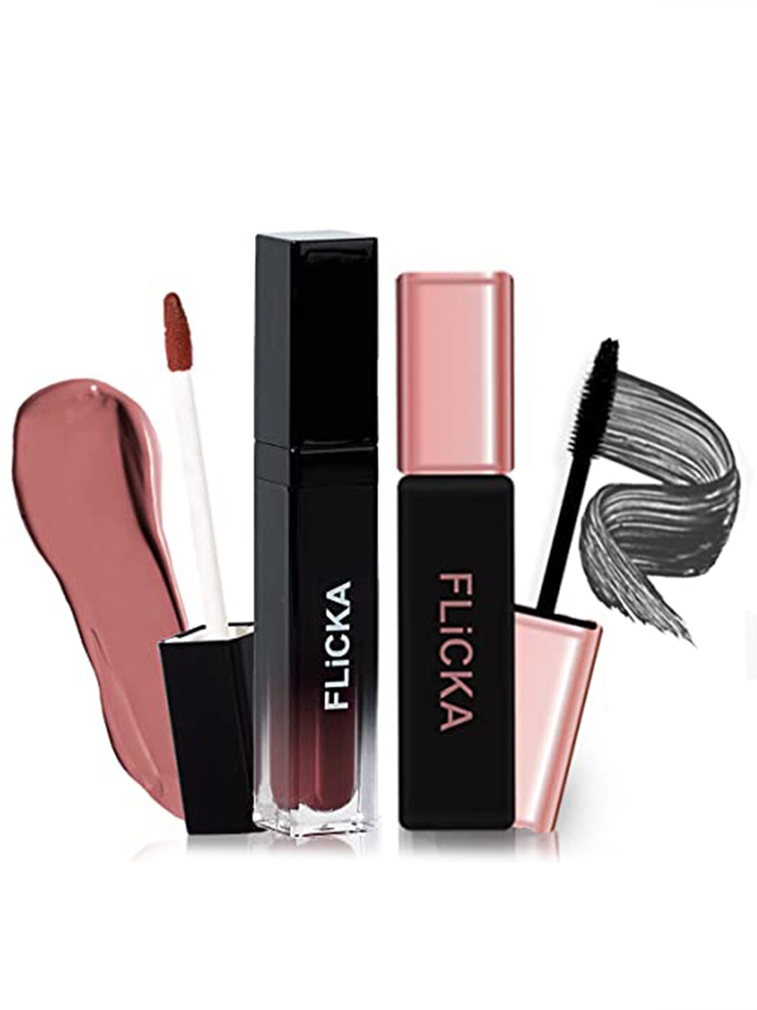 

FLiCKA Set of Set & Attack Matte Lipstick-Hunny Bunny 21 + Last it Out Mascara - Black, Nude
