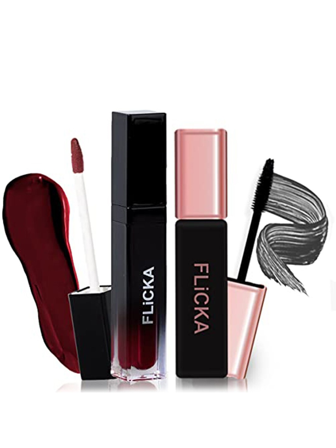 

FLiCKA Set of Set & Attack Matte Lipstick-Vintage Wine 06 + Last it Out Mascara - Black, Burgundy