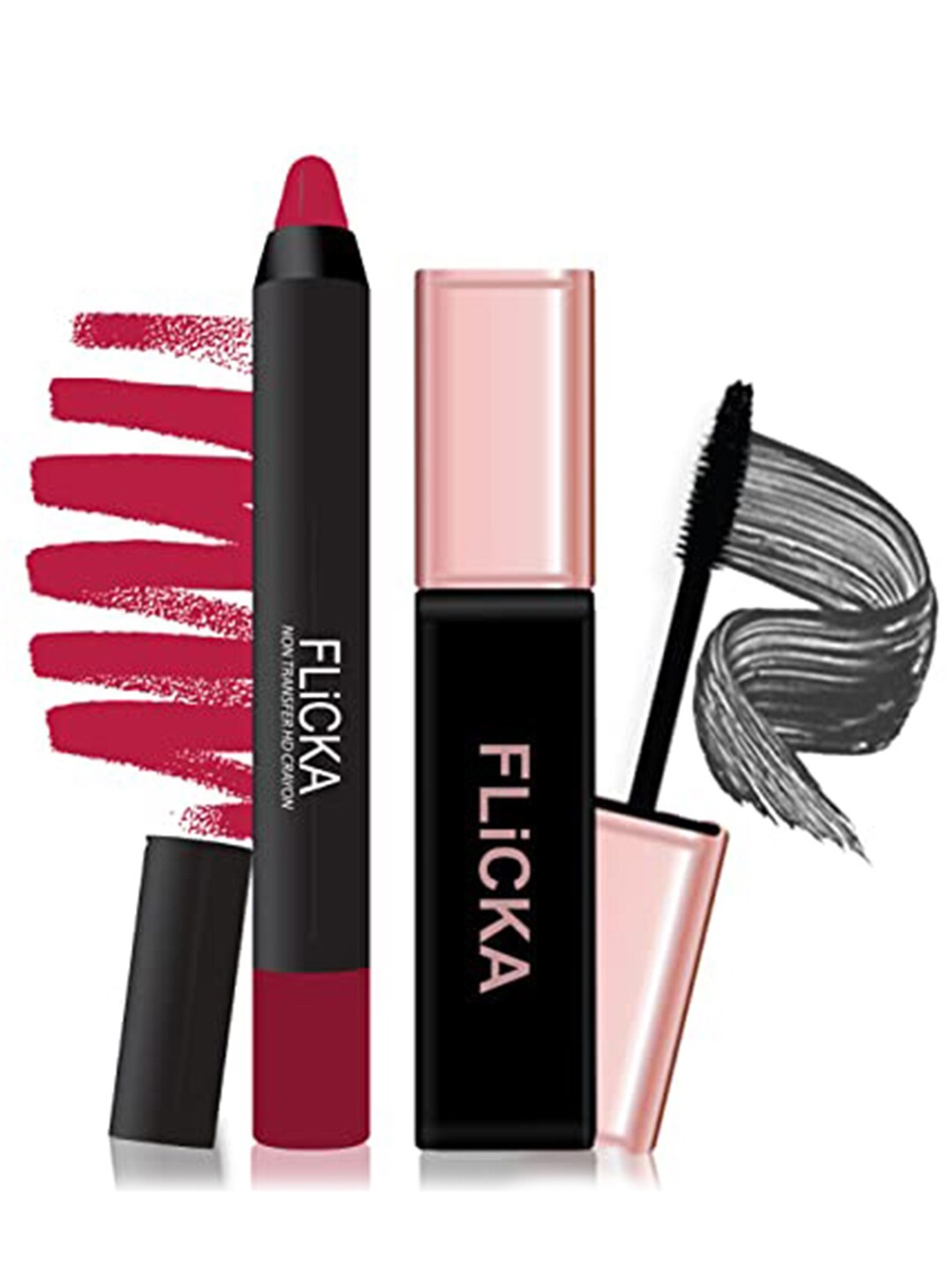 

FLiCKA Set of Lipsence Lasting Matte Lipstick - 10 + Last it Out Mascara - Black, Pink