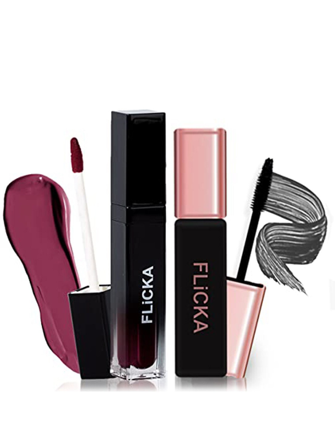 

FLiCKA Set of Set & Attack Matte Lipstick-Awesome Blossom 12 + Last it Out Mascara - Black, Burgundy