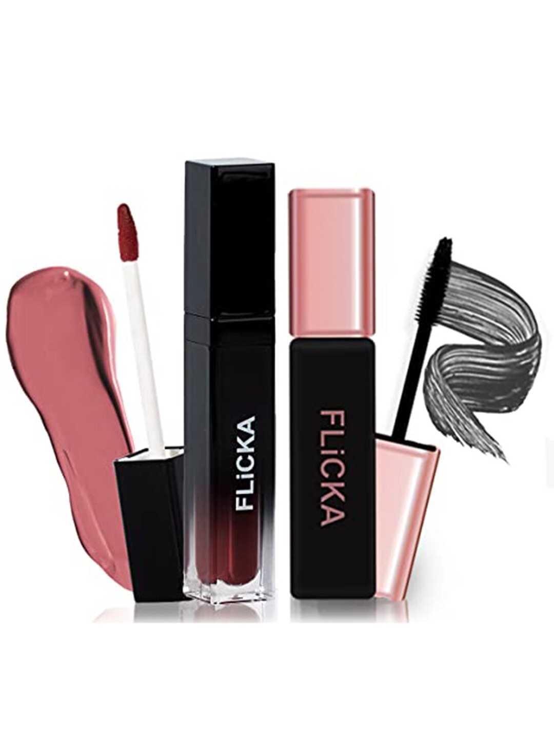 

FLiCKA Set&Attack Liquid Matte Lipstick - Drip Drop 19 with Last it Out Mascara - Black, Pink