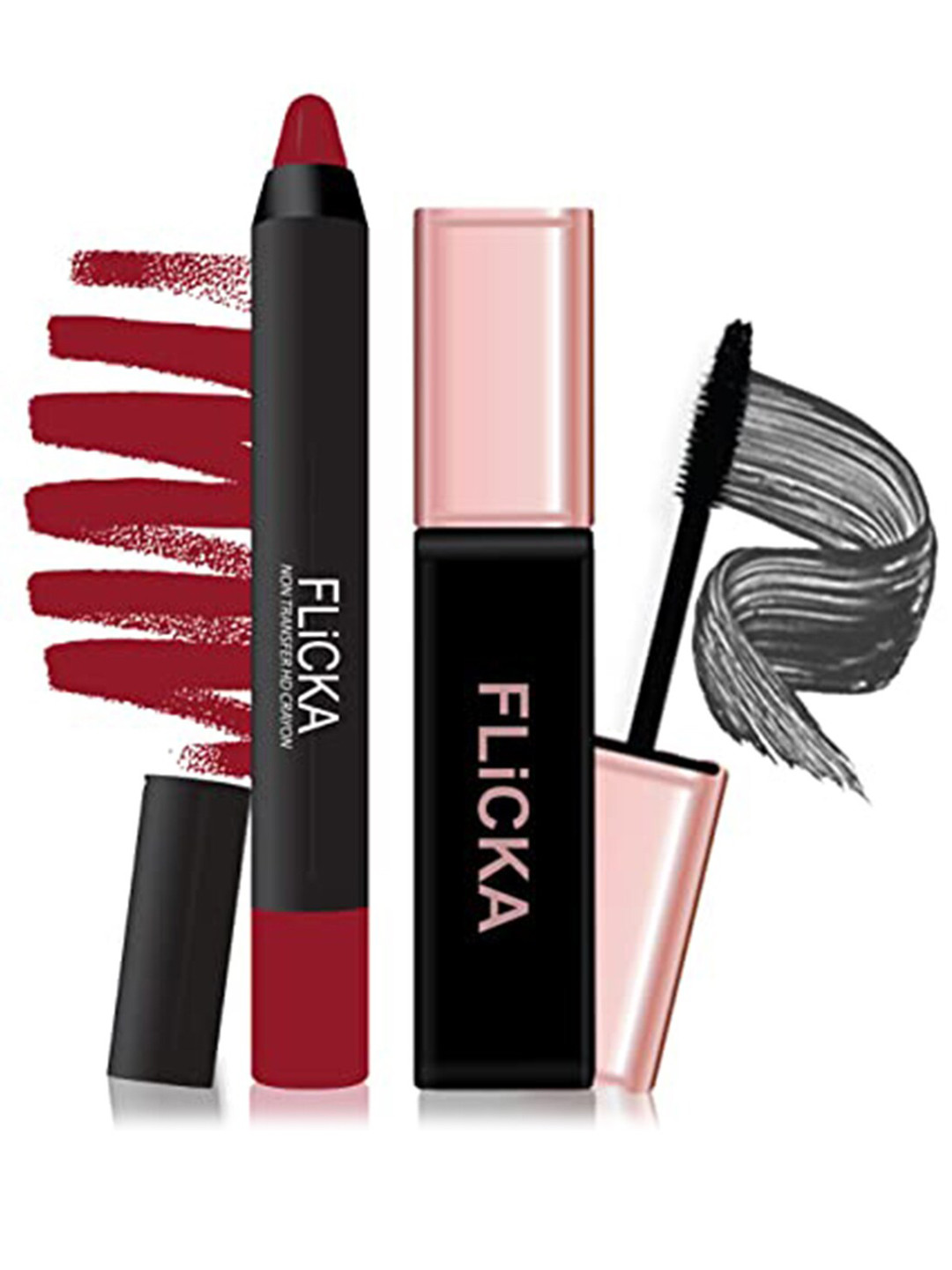 

FLiCKA Set of Lipsence Crayon Matte Lipstick - Insta-Diva & Last it Out Mascara - Black, Maroon