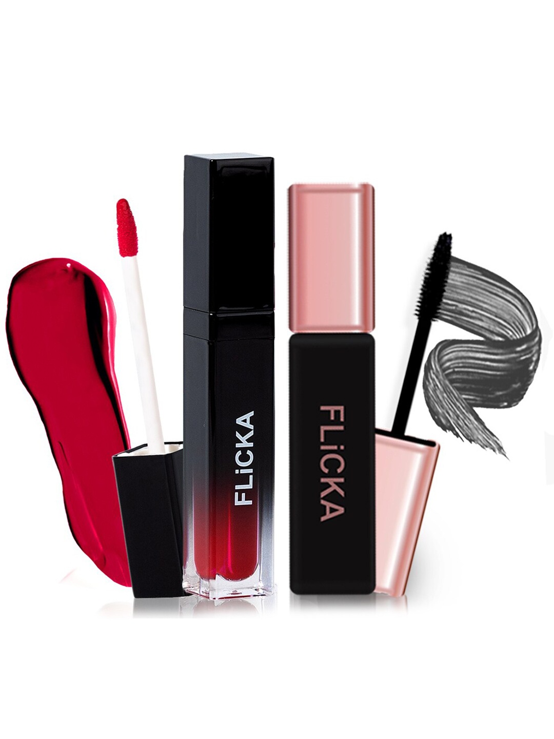 

FLiCKA Set&Attack Liquid Matte Lipstick - Crunchy Carrot with Last it Out Mascara - Black, Red