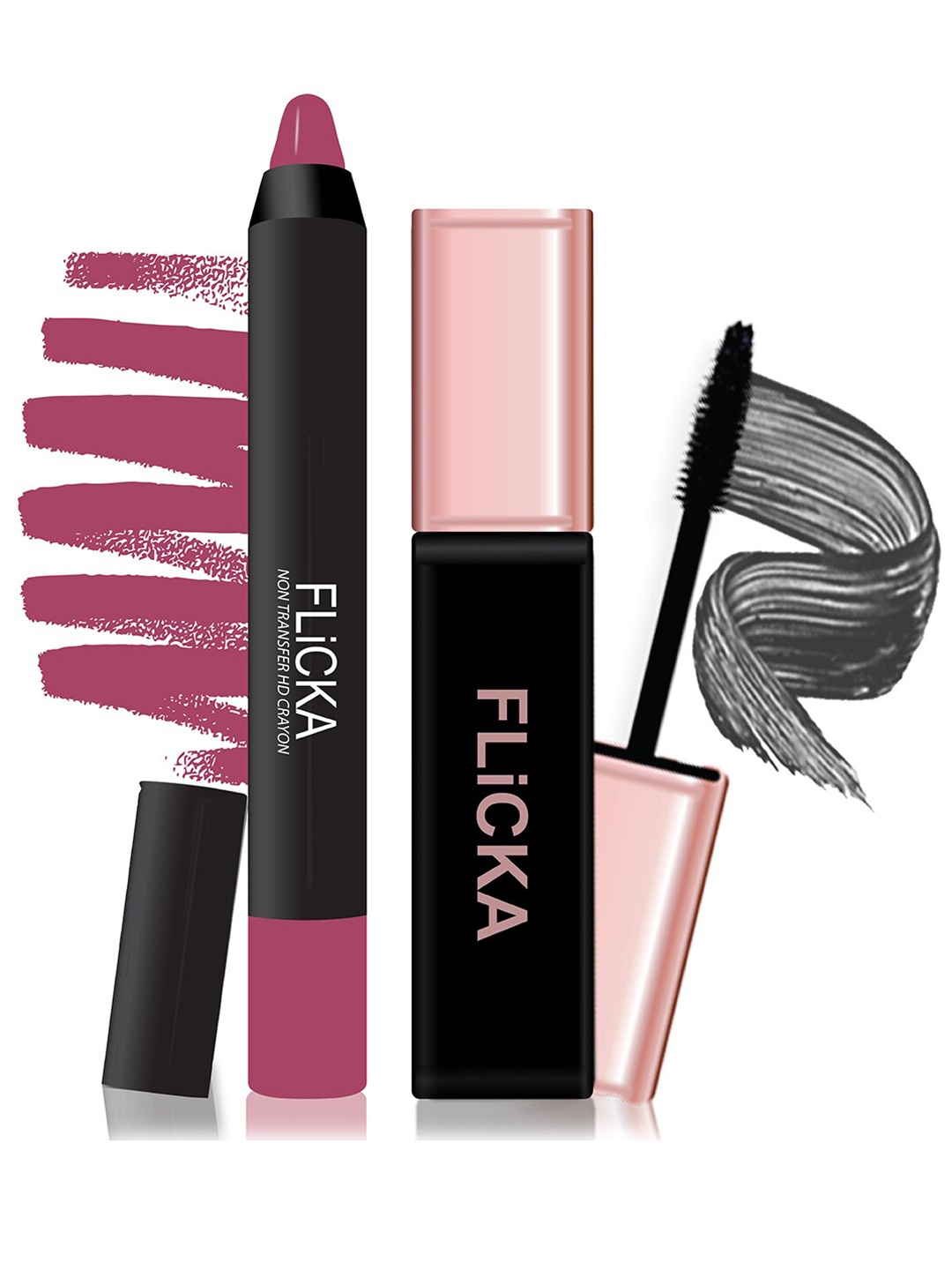 

FLiCKA Crayon Matte Lipstick Pink Shade - 04 3.5g & Last it Out Mascara Black 9ML, Purple