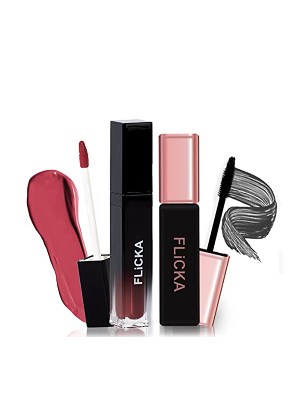 

FLiCKA Set & Attack Matte Lipstick 7ml-Morning Glaze 17 + Lash It Out Mascara 9ml-Black, Pink