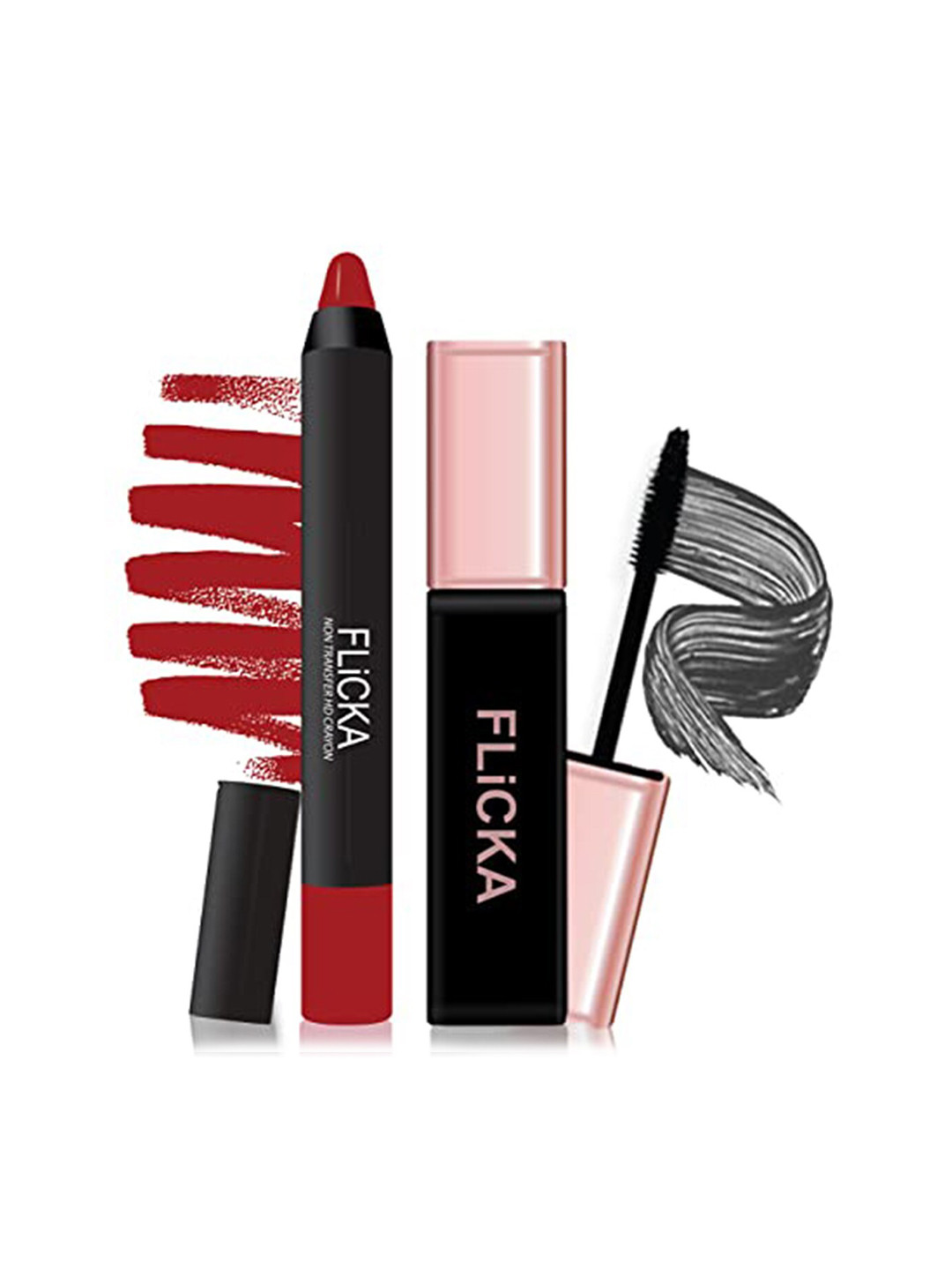 

FLiCKA Lasting Lipsence Crayon Matte Lipstick-Lazy In Bed 03 + Lash It Out Mascara - Black, Pink