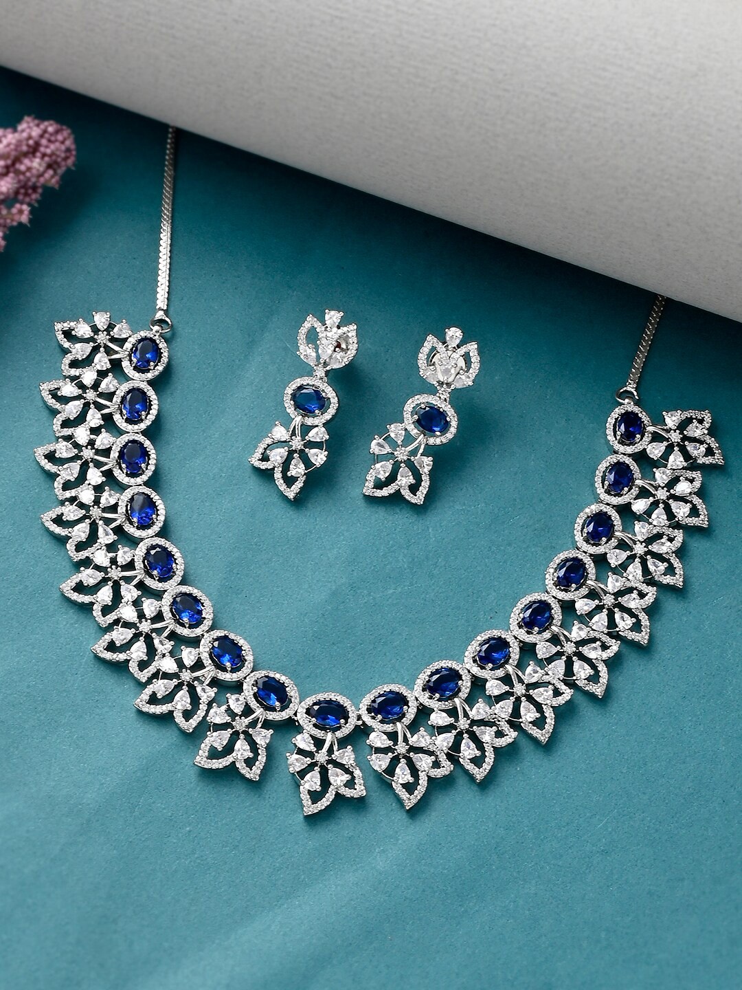 

Voylla Rhodium-Plated Silver-Toned CZ Studded Jewellery Set
