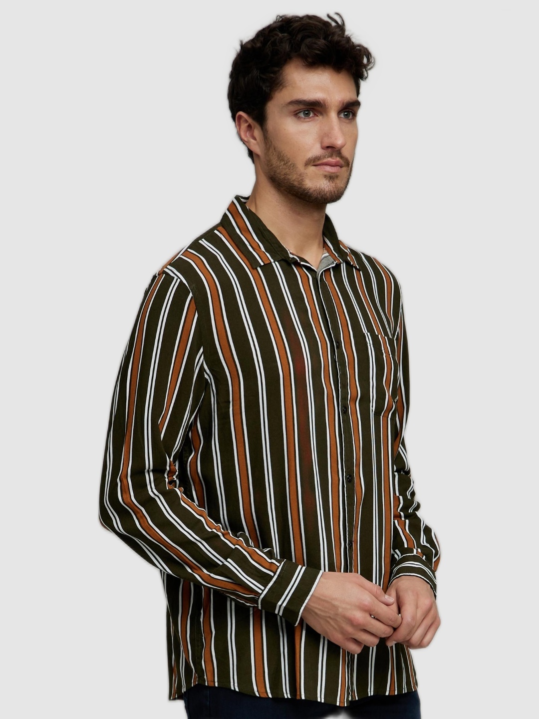 

Celio Men Black & Maroon Striped Long Sleeves Classic Casual Shirt