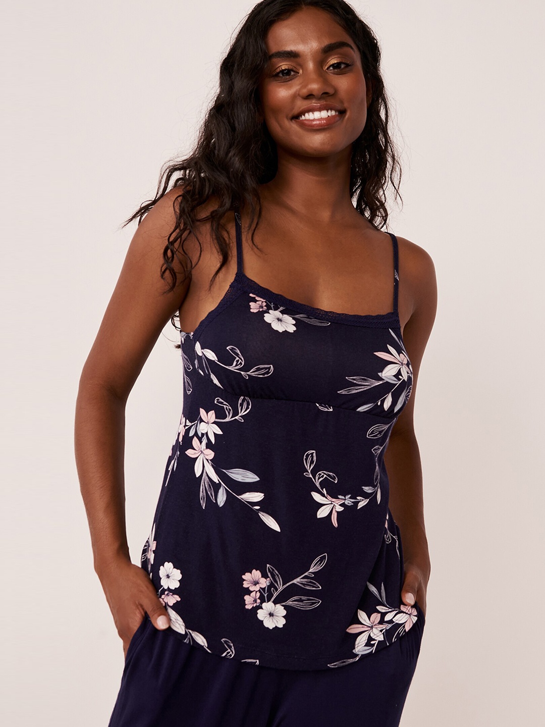 

La Vie en Rose Women Blue Floral Printed Camisole
