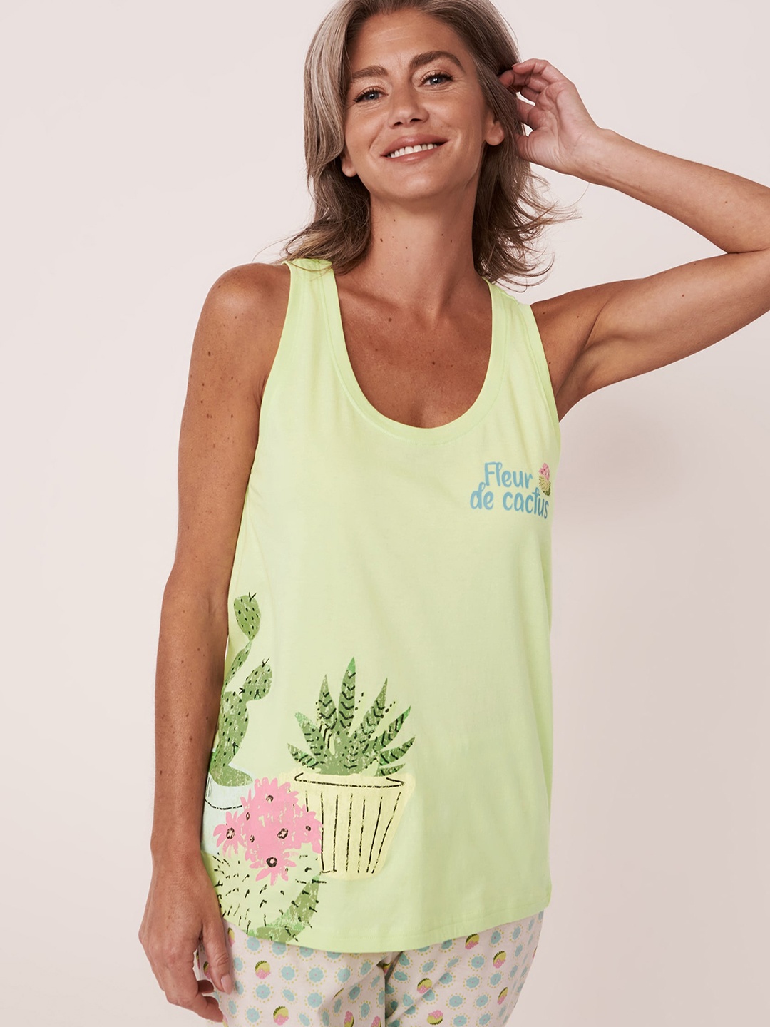 

La Vie en Rose Women Green Printed Cotton Camisoles