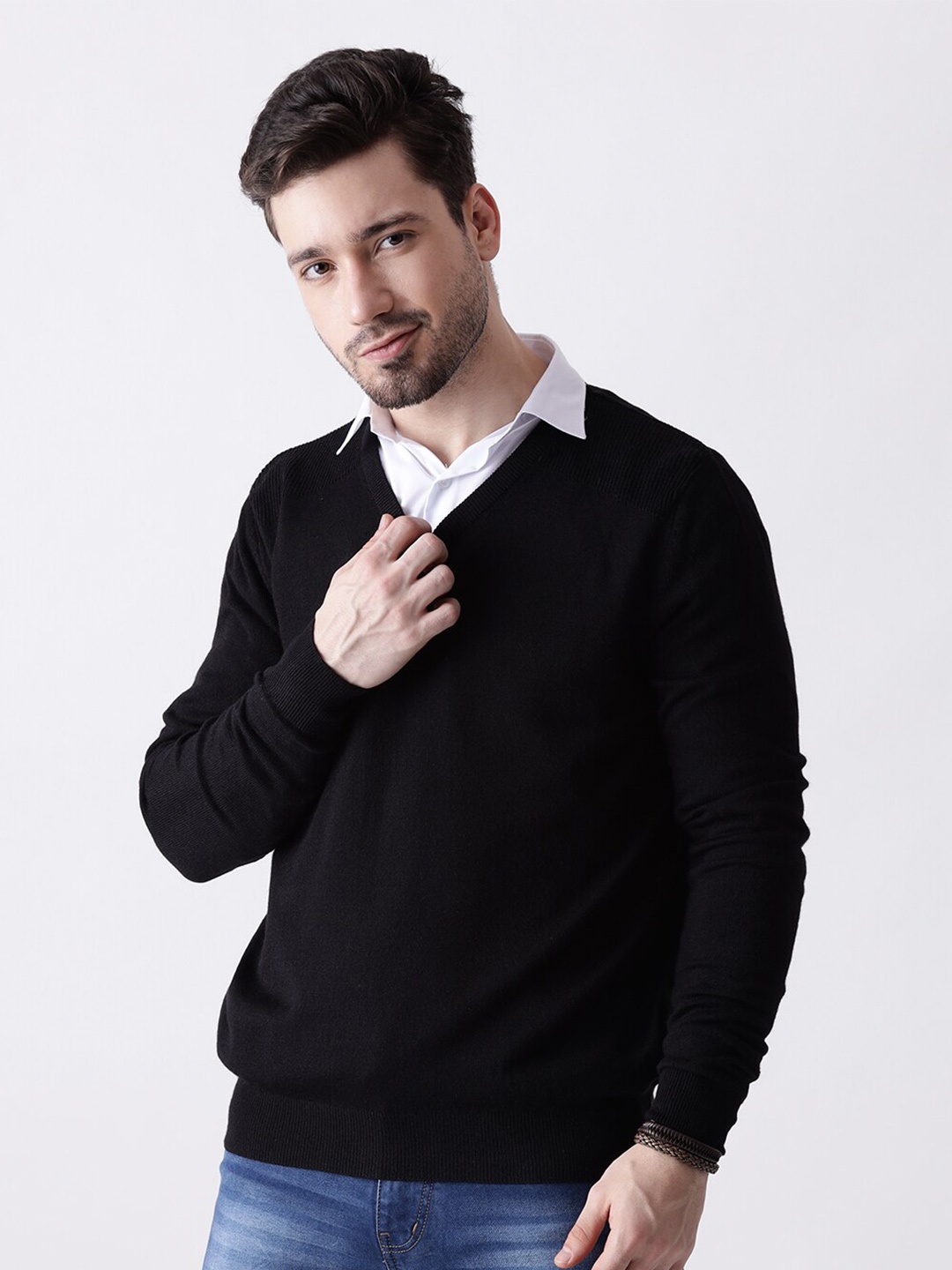 

MR BUTTON Men Black Pullover