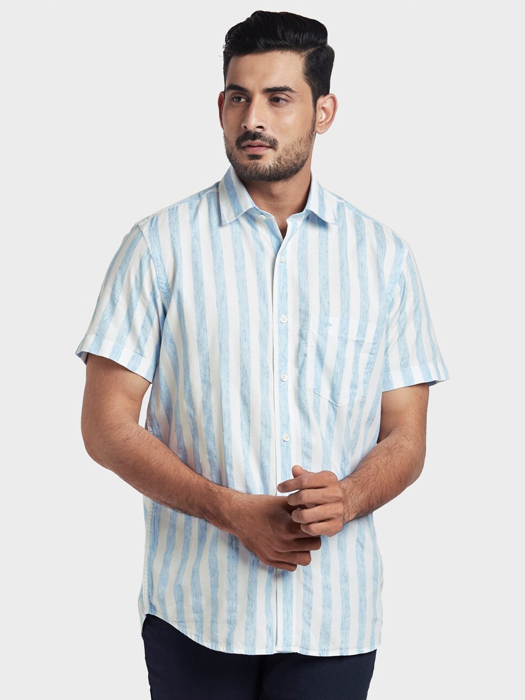 

ColorPlus Men Blue Tailored Fit Striped Casual Shirt