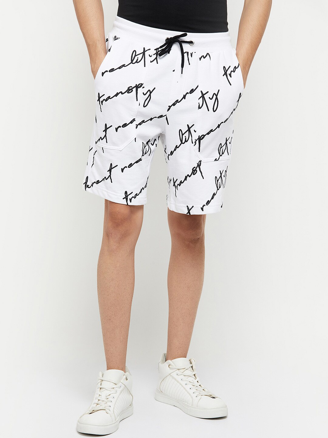 

max Typography Printed Pure Cotton Shorts, White