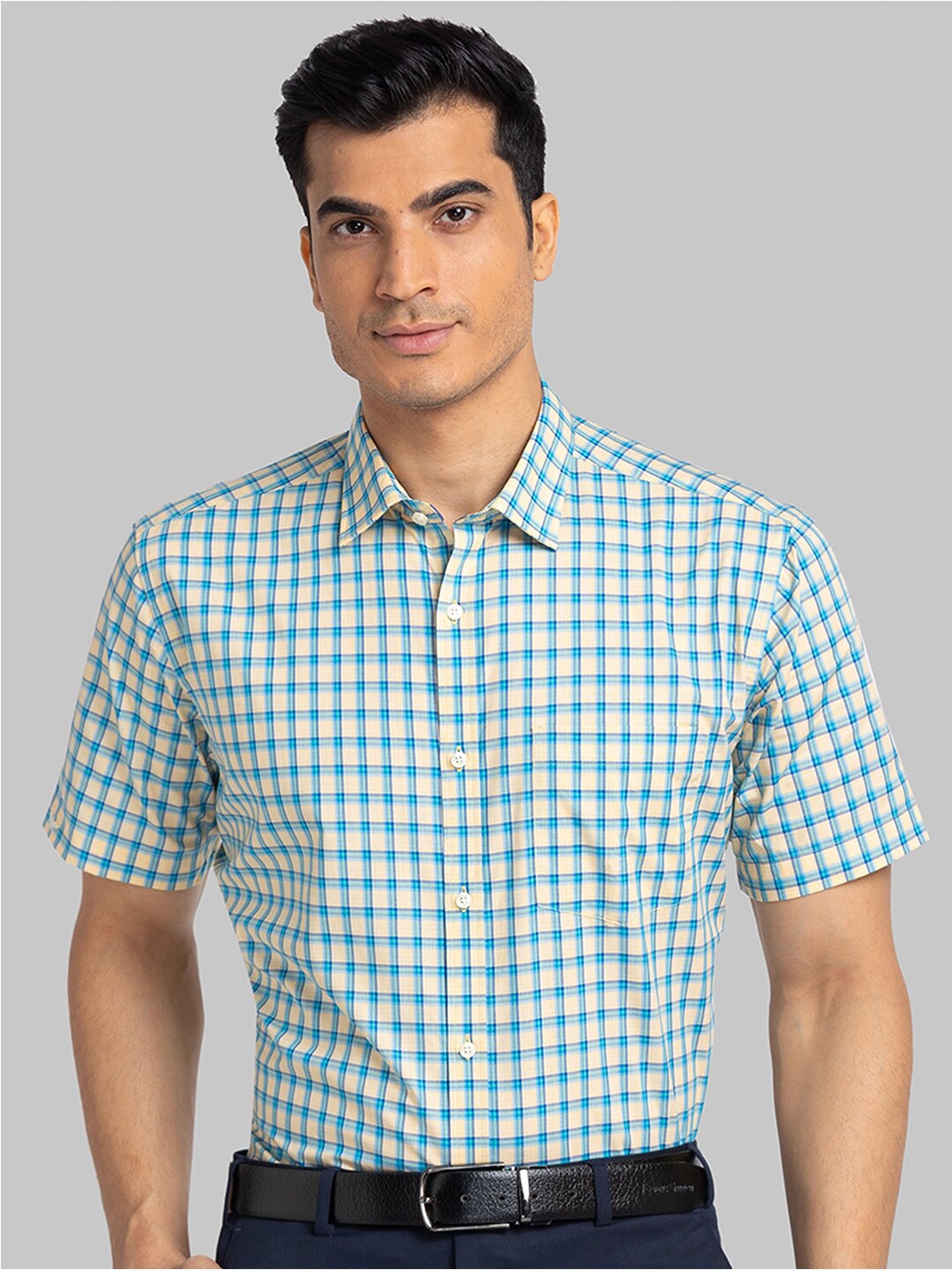 

Park Avenue Men Yellow Gingham Checks Checked Formal Shirt