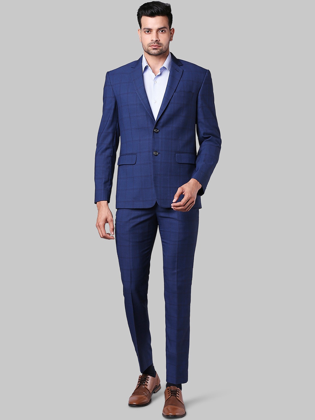 

Park Avenue Men Blue Checked Super Slim-Fit Two Piece Suits
