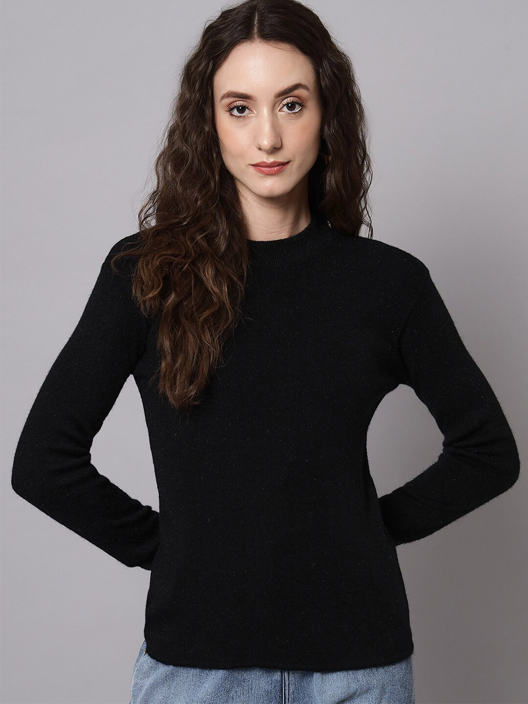 

BROOWL Women Black Wool Pullover
