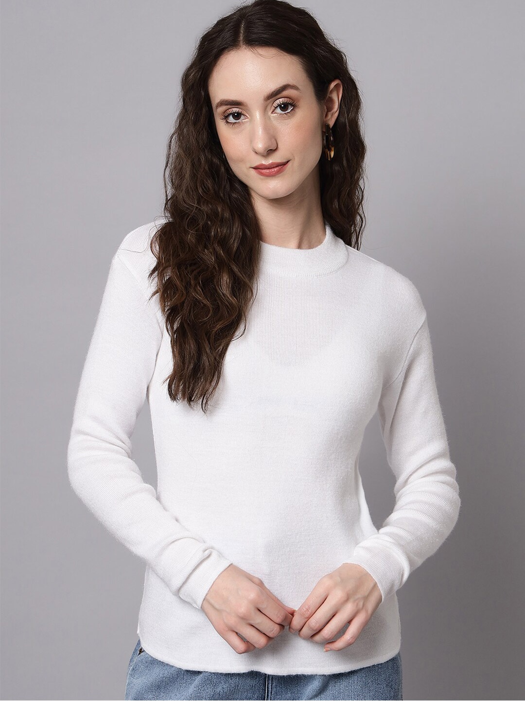 

BROOWL Women White Pullover