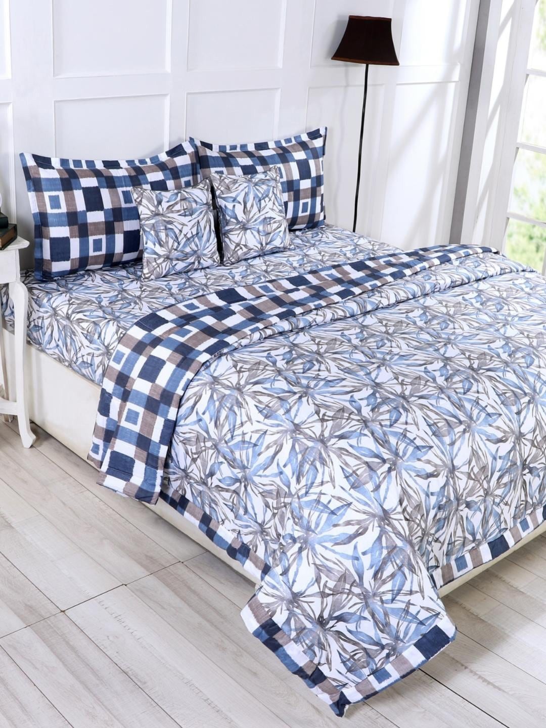 

A Homes Grace Blue Printed Double Queen Cotton Bedding Set
