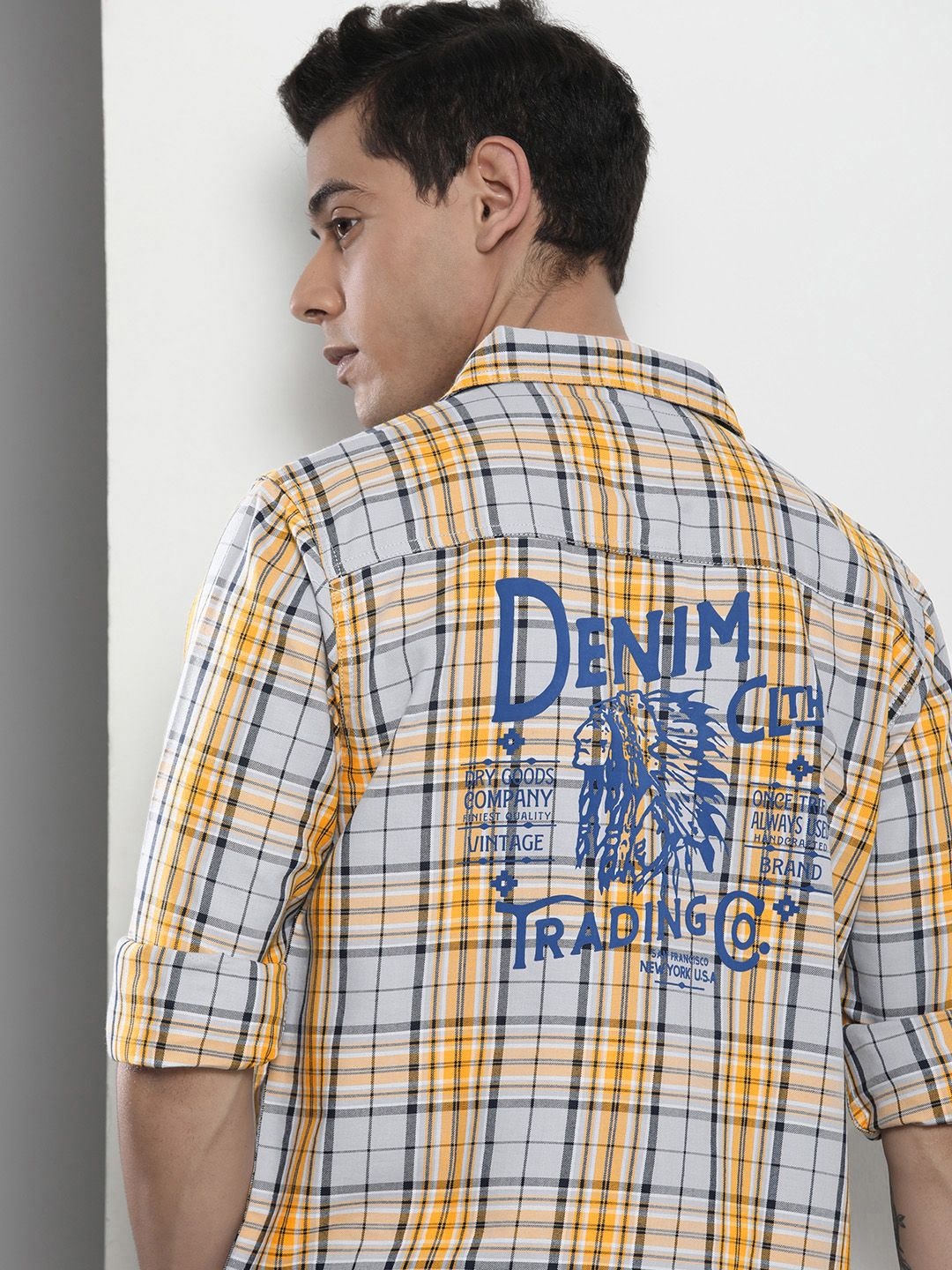 

The Indian Garage Co Men Yellow & Grey Tartan Checked Cotton Casual Shirt