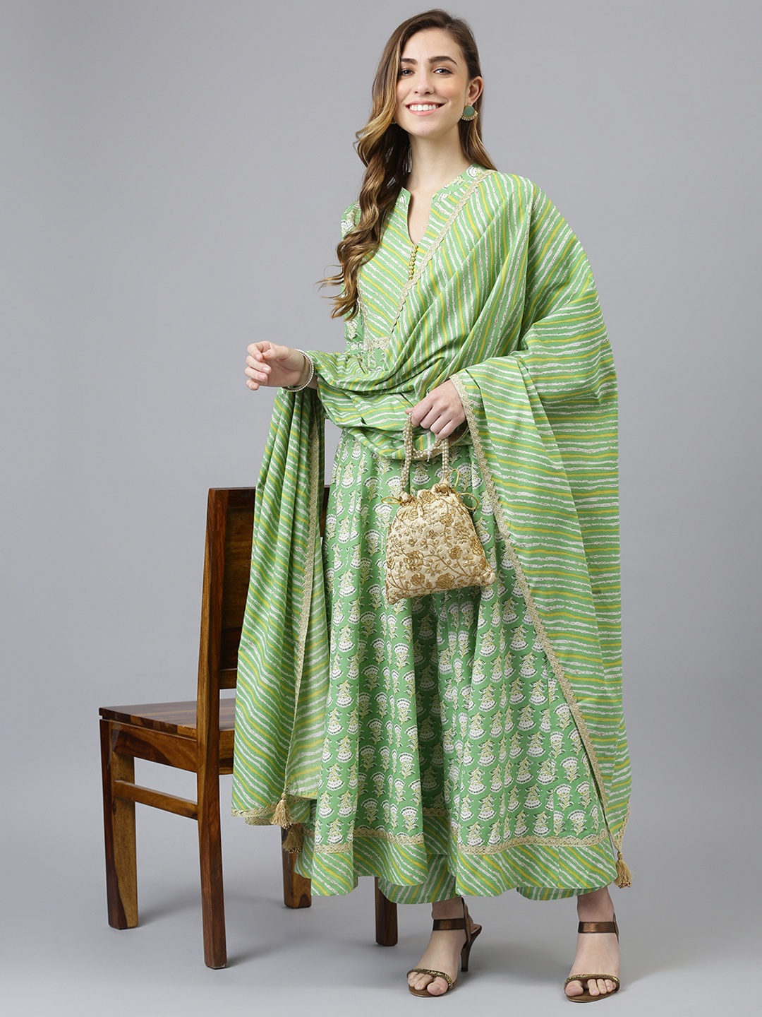 

Khushal K Women Green Ethnic Motifs Printed Kurta with Palazzos & With Dupatta