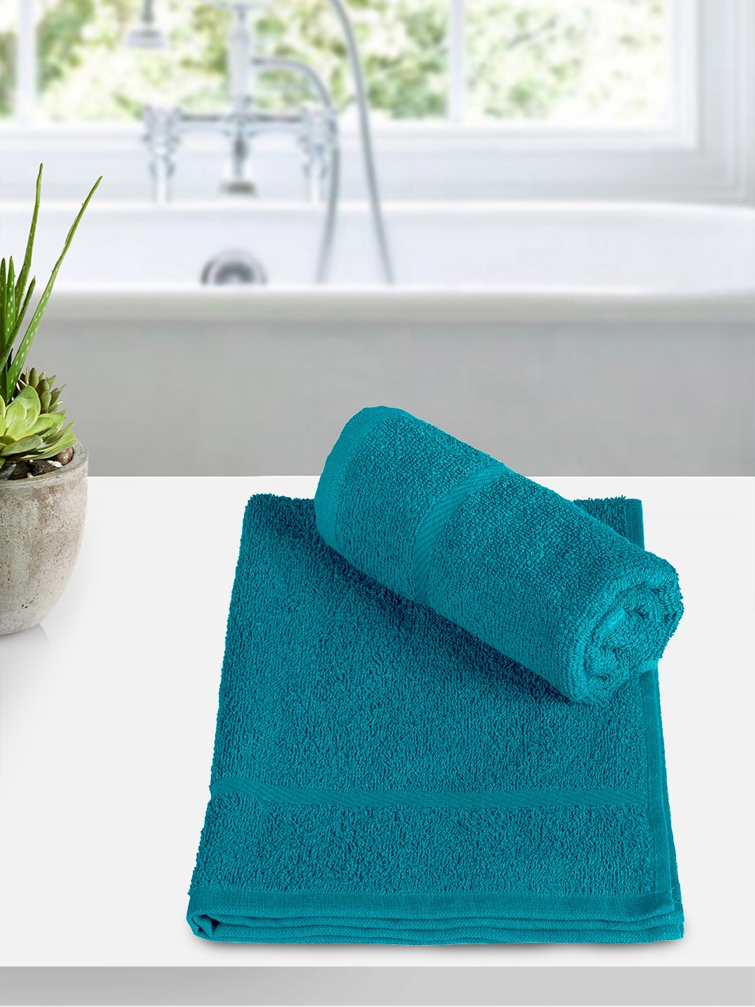 

Bedspun Pack Of 2 Solid Teal GSM 350 Pure Cotton Hand Towels