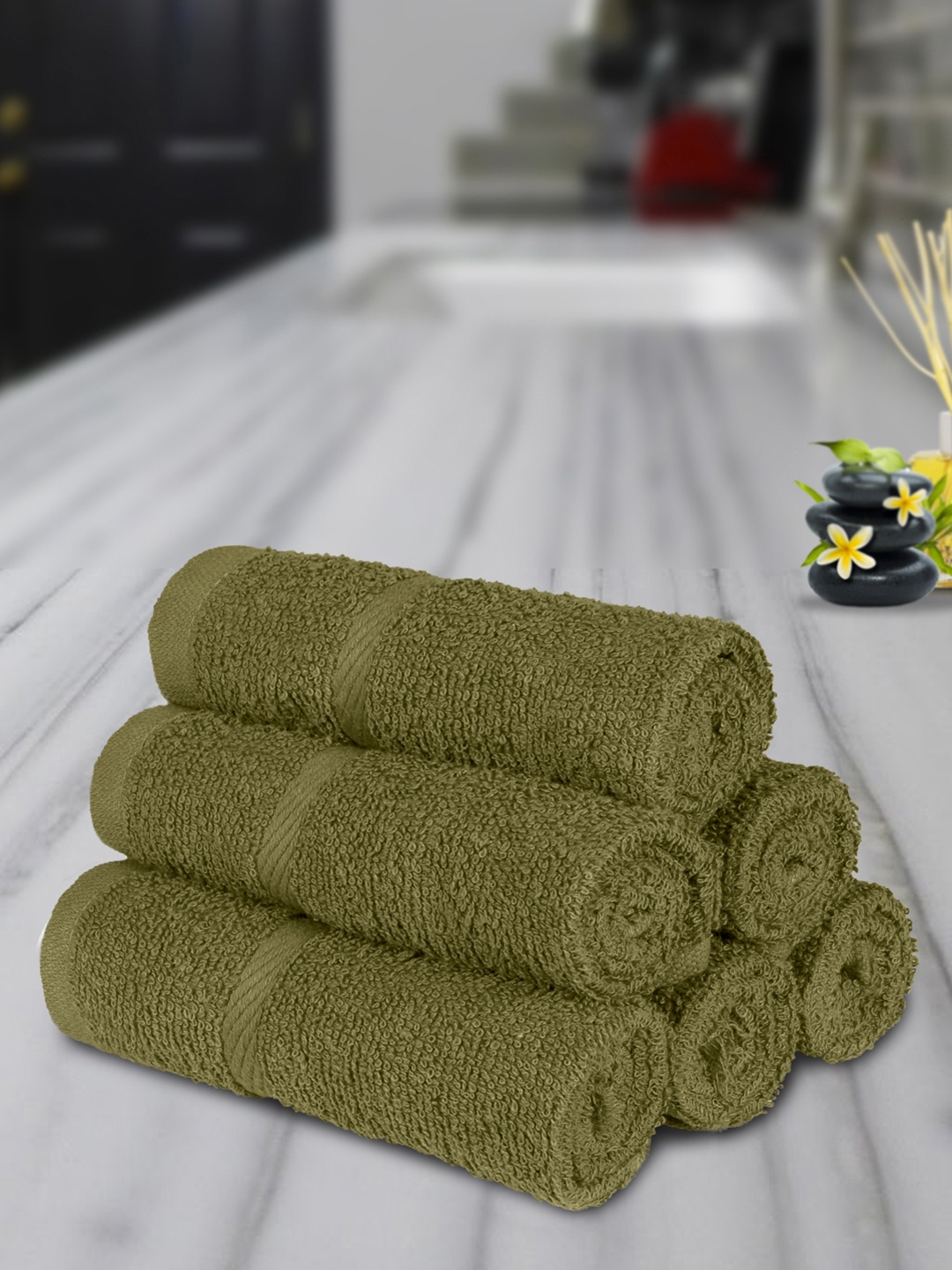

Bedspun Green Set Of 6 Solid 350GSM Face Towels