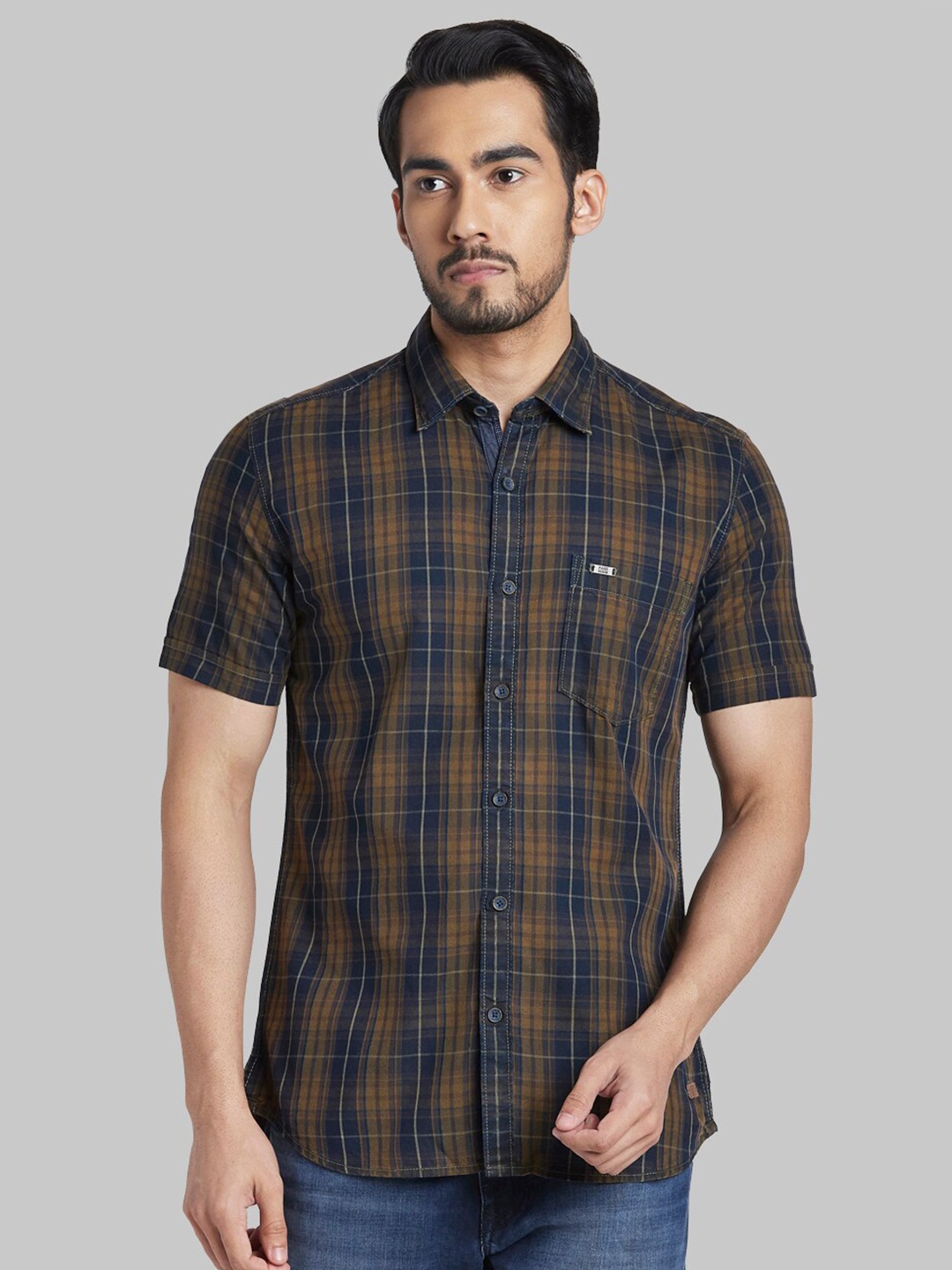 

Parx Men Brown Slim Fit Tartan Checked Cotton Casual Shirt