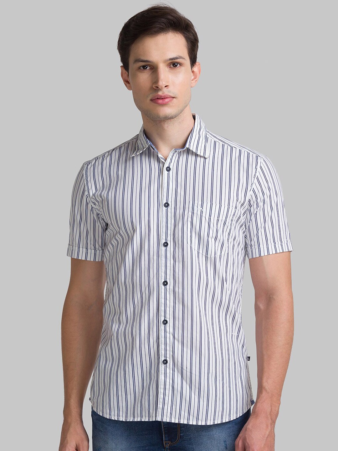 

Parx Men Slim Fit Striped Cotton Casual Shirt, Blue
