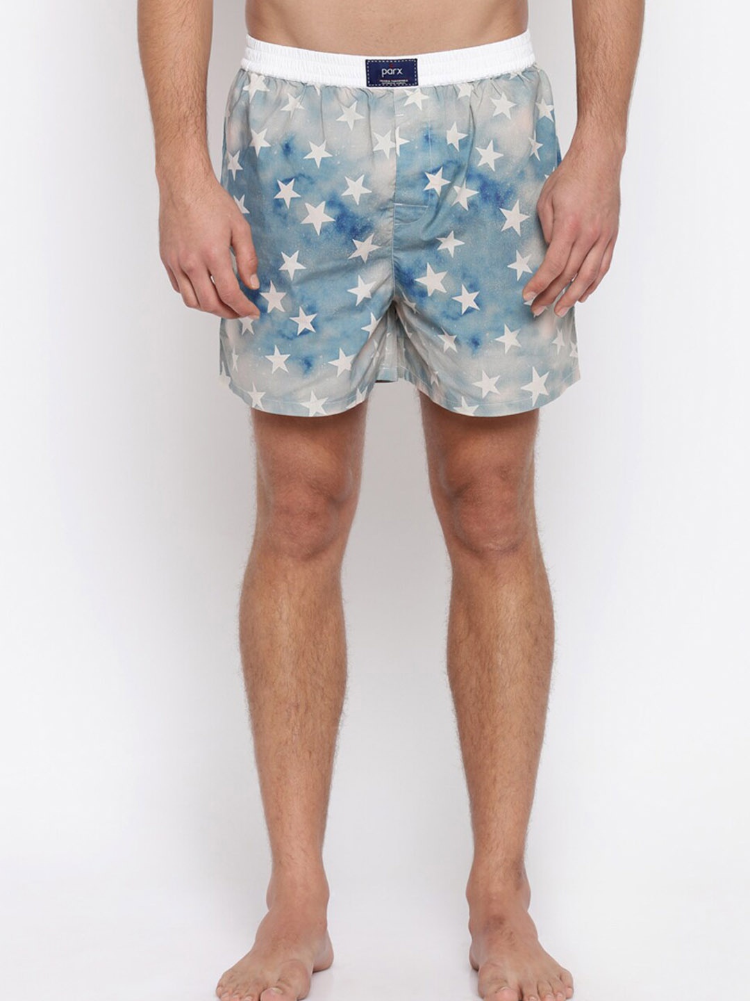 

Parx Men White & Blue Printed Cotton Lounge Shorts