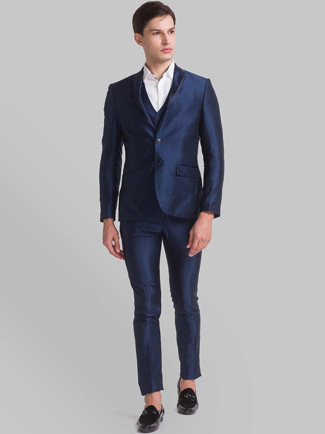 

Parx Men Navy Blue Solid Single-Breasted Three-Piece Formal Suits